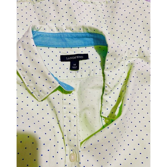 Lands' end button down shirt polka dots lemon green cottage core preppy women 14 - Picture 5 of 6